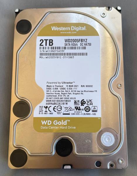  WD Gold  WD2005FBYZ 2TB 3.5" HDD 100/100 7200rpm