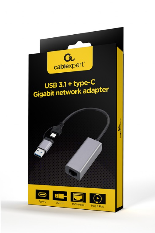 USB-C-->UTP 10/100/1000 átalakító Gembird A-USB3AC-LAN-01