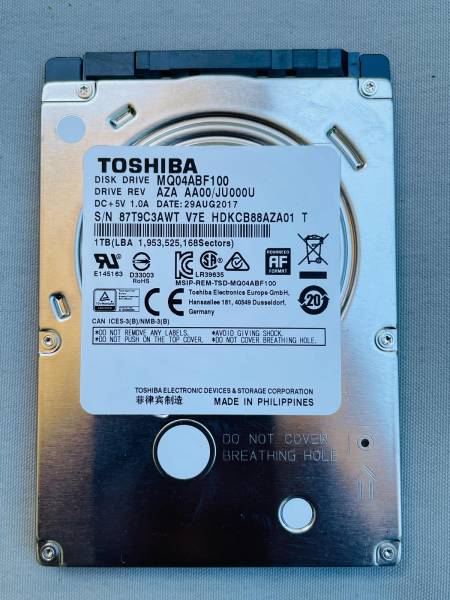 TOSHIBA 2.5" HDD SATA 1TB 128MB Cache MQ04ABF100