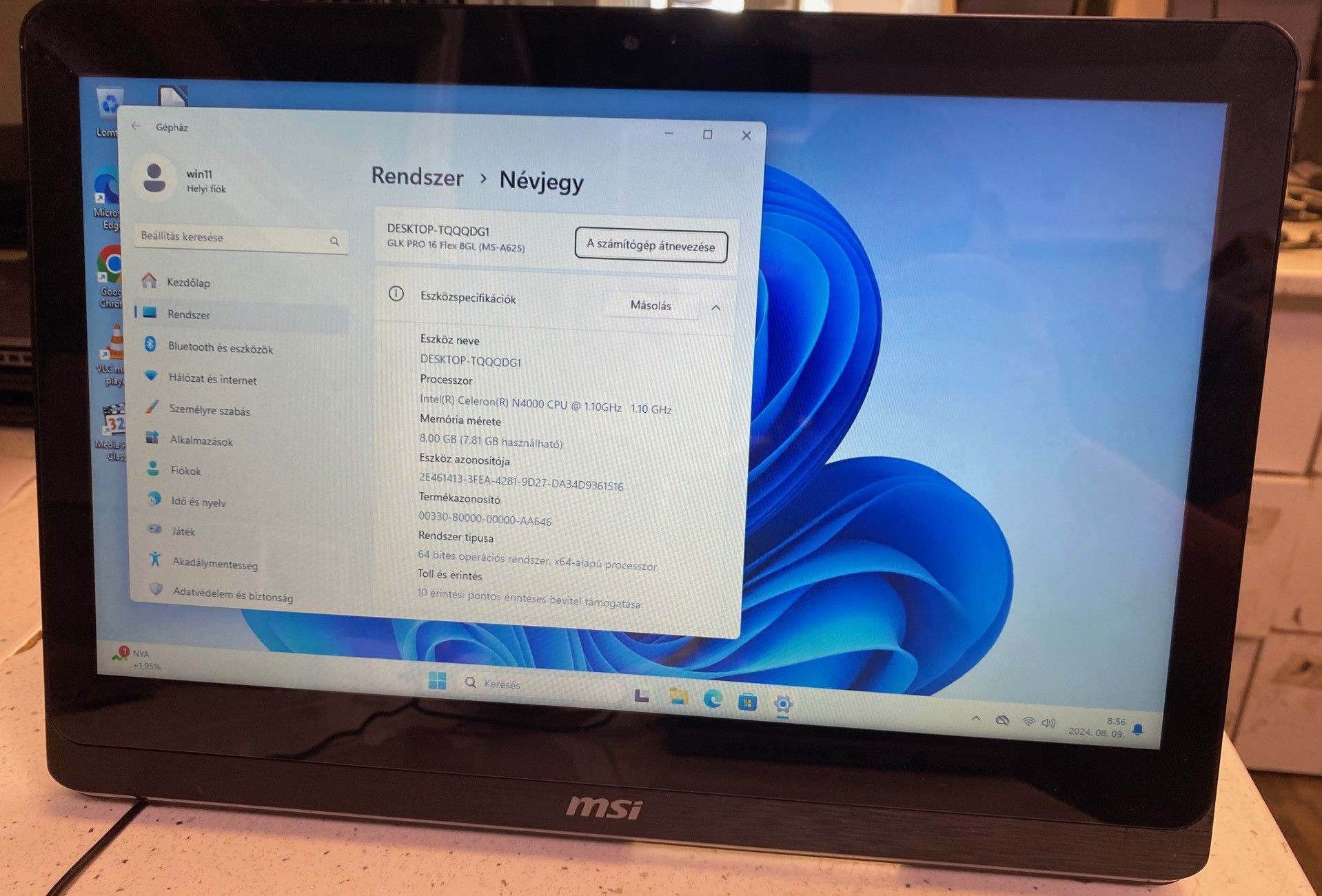 MSI PRO 16 Flex 8GL AIO érintő kijelző Windows 11 kompatibilis
